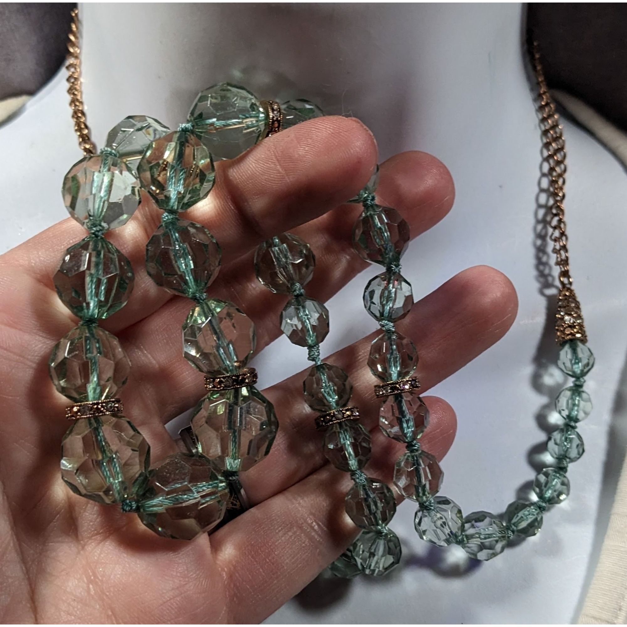 Other Vintage Glam Translucent Mint And Gold Tone Beaded Necklace Size ONE SIZE - 3 Thumbnail