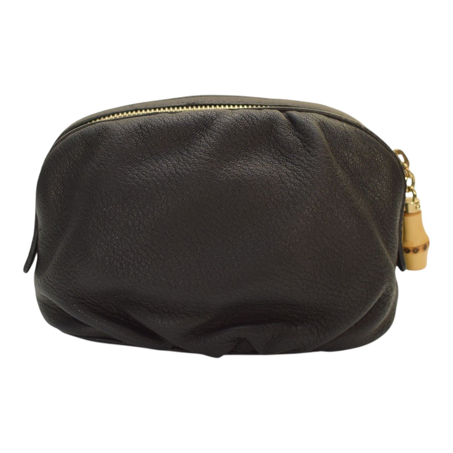 Gucci GUCCI Vintage Black Leather Bamboo Zip Clutch Bag in black Size ONE SIZE - 3 Thumbnail