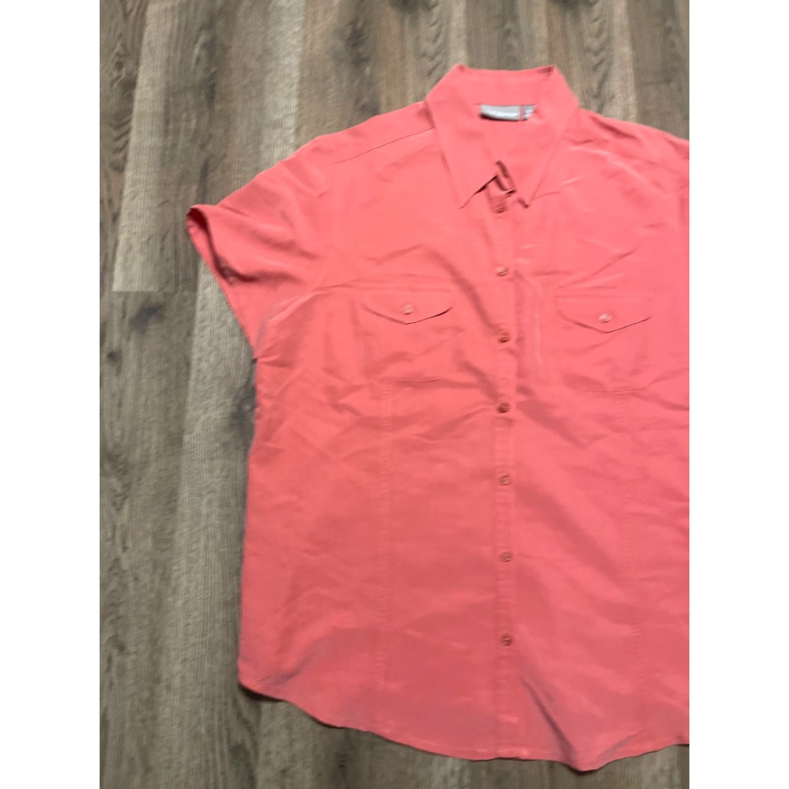 Croft & Barrow Croft & Barrow Shirt Women XL Orange Short Sleeve Button-Up Collared Solid Casual Womens Size XL / US 12-14 / IT 48-50 - 3 Thumbnail