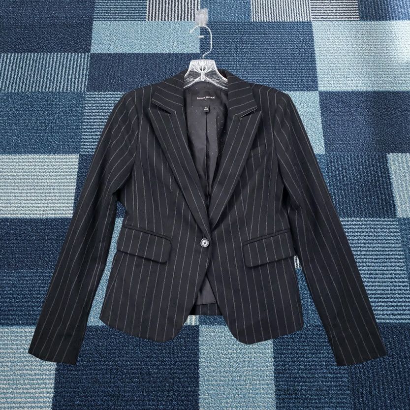 Banana Republic Banana Republic Blazer Womens 0 Black One Button Striped Jacket Notch Lapel Regular Sleeve Long Sleeve Size XS / US 0-2 / IT 36-38 - 1 Thumbnail