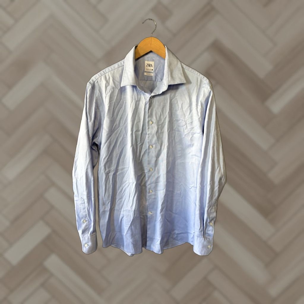 Zara Zara Mens Blue Long Sleeve Button-Up Shirt L Regular Fit Size US L / EU 52-54 / 3 - 1 Thumbnail