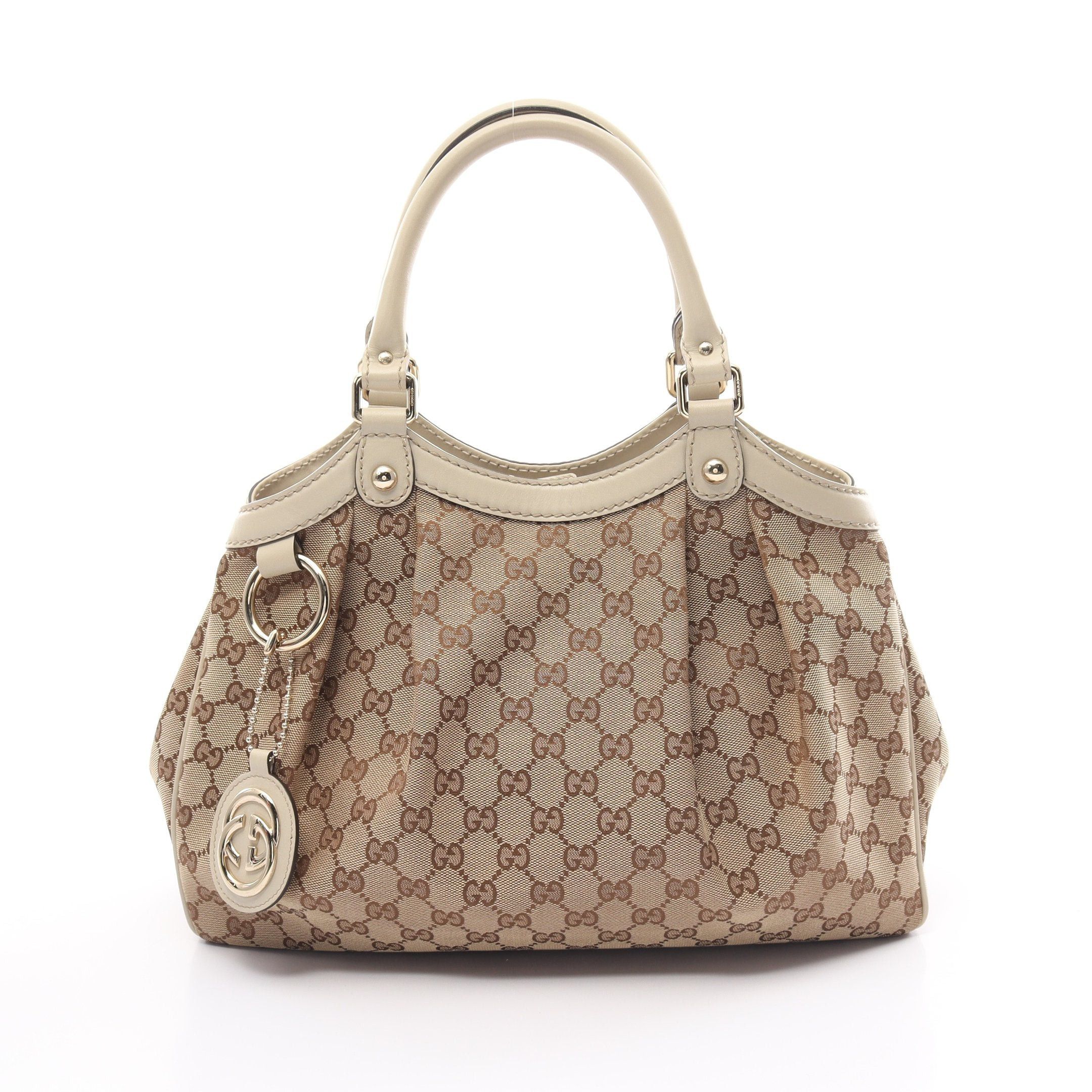 image of Gucci Sukey GG Canvas Handbag Canvas Leather Beige Off White, Women's