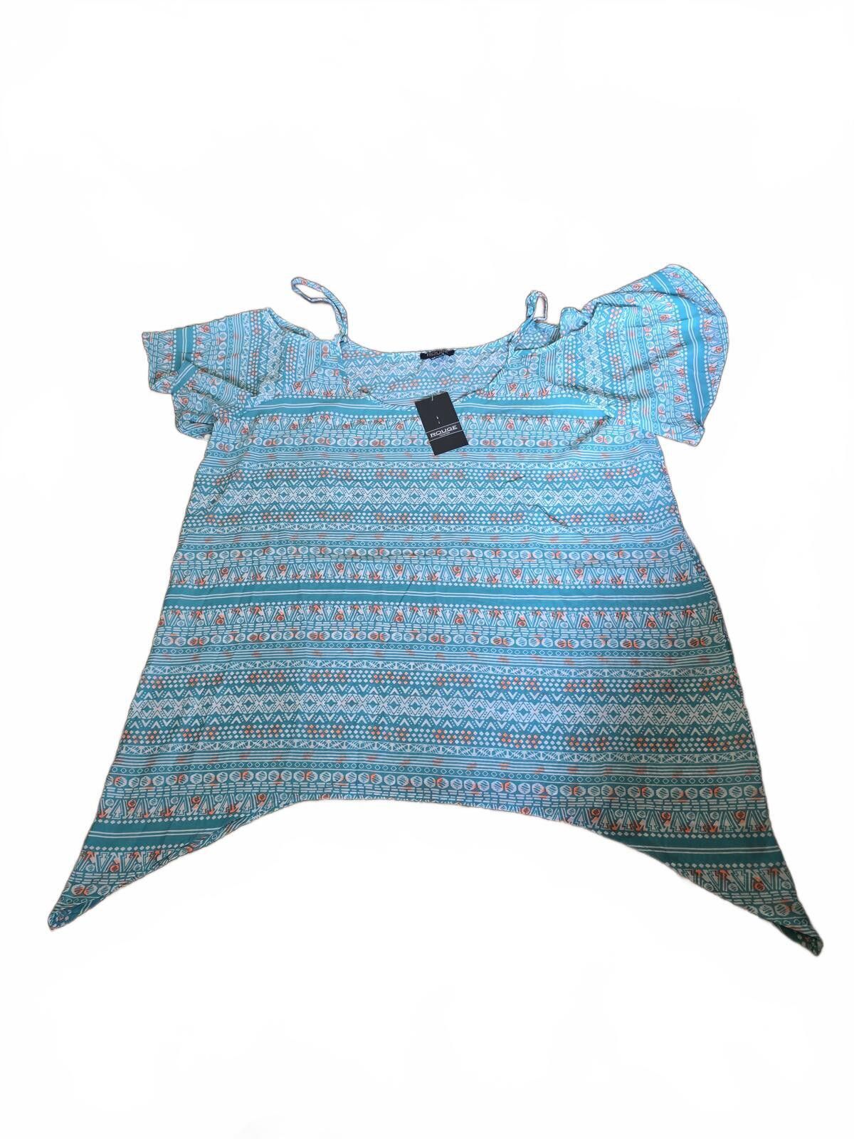 Other Rouge Cold Shoulder Lightweight Blue Summer Blouse Top 2X Size XXL / US 16-18 / IT 52-54 - 2 Thumbnail