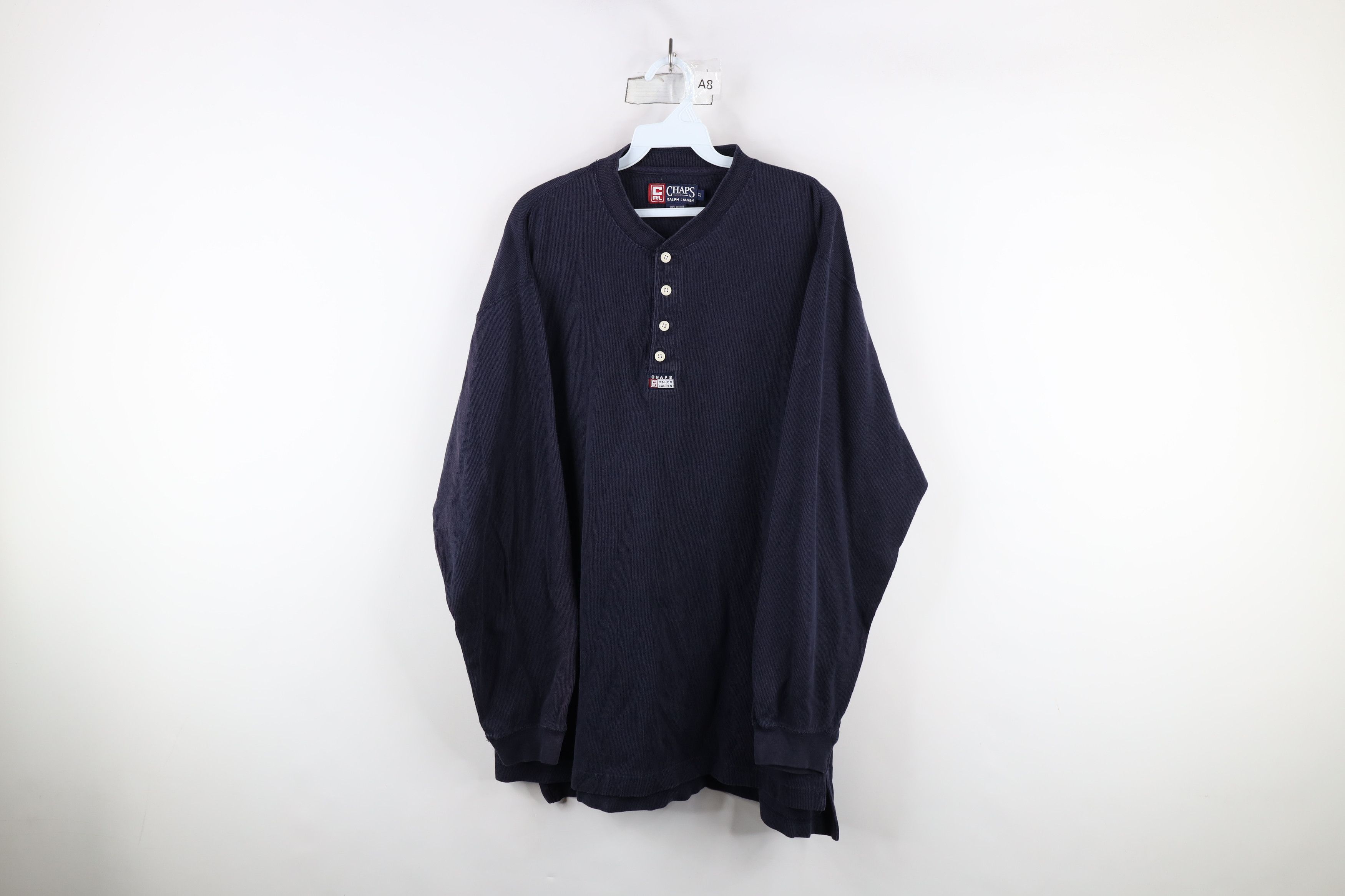 Ralph Lauren × Vintage Vintage 90s Chaps Ralph Lauren Knit Henley T-Shirt Blue Size US XL / EU 56 / 4 - 1 Thumbnail