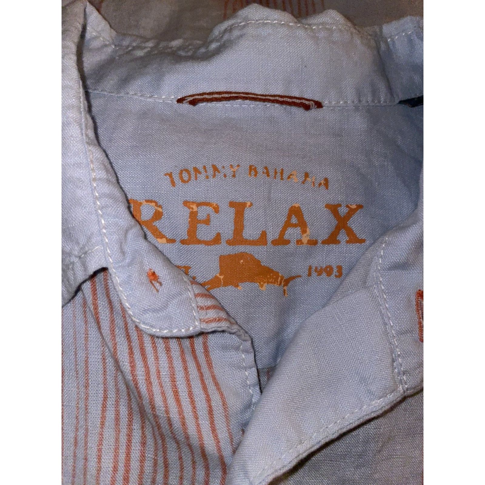 Tommy Bahama Tommy Bahama Shirt Mens L Long Sleeve Button-Down Linen Orange Light Blue Button-Up shirts Size US L / EU 52-54 / 3 - 6 Thumbnail