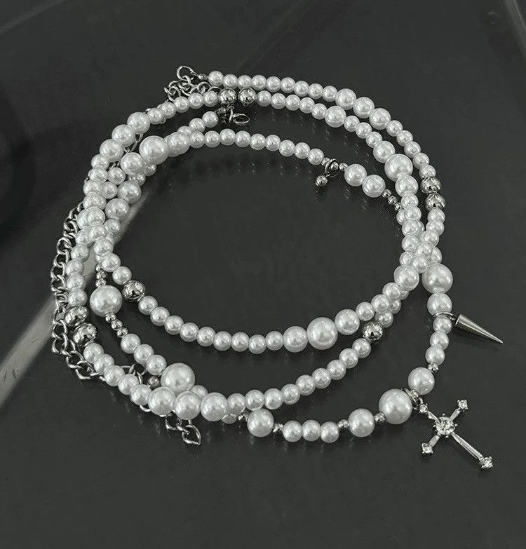 Japanese Brand × Jewelry Fashion crystal cross layered 3 way tie pearl long necklace Size ONE SIZE - 3 Thumbnail