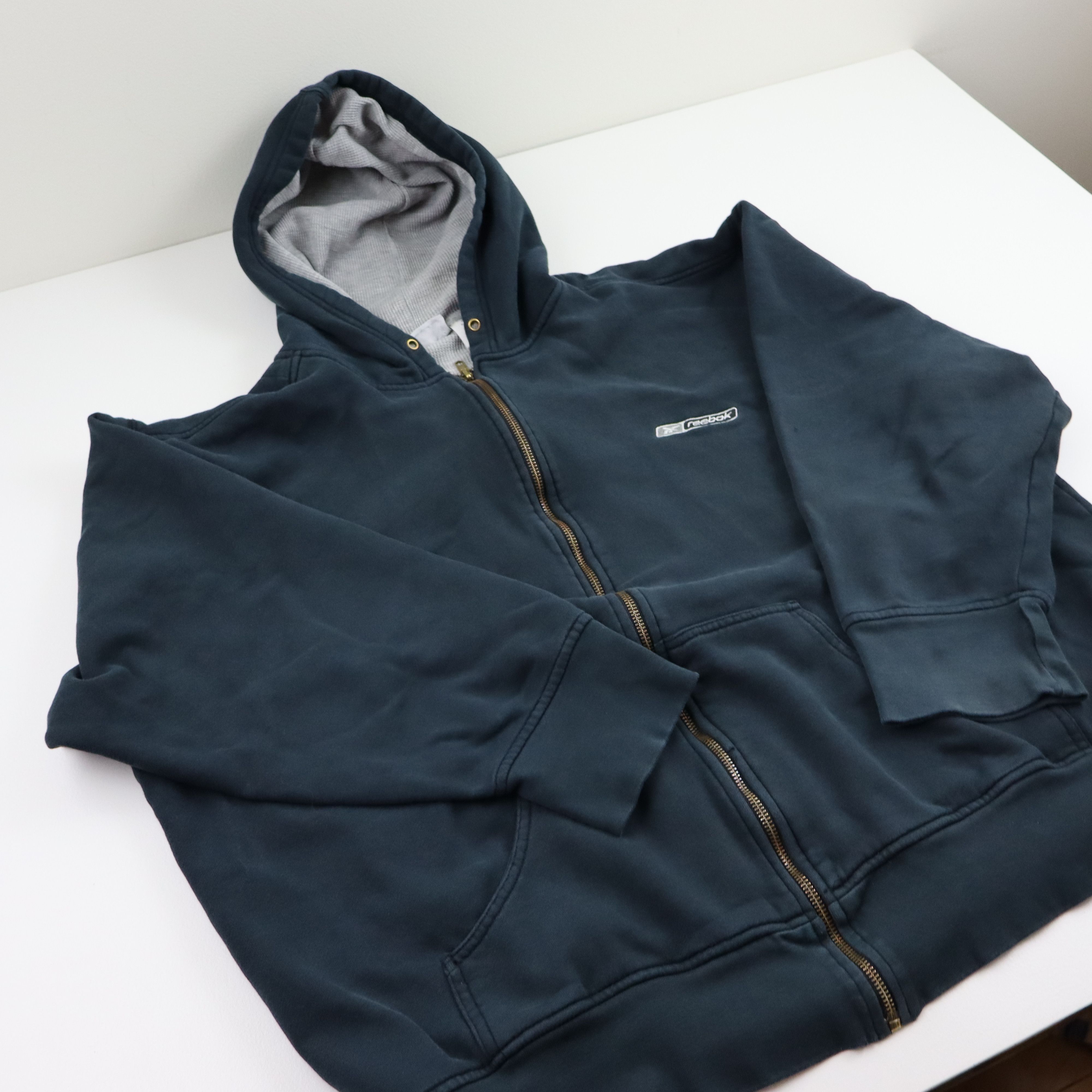 Dickies × Reebok × Vintage 90s Reebok Thermal Lined Boxy Baggy Zip Up Hoodie XL Navy Size US XL / EU 56 / 4 - 4 Thumbnail