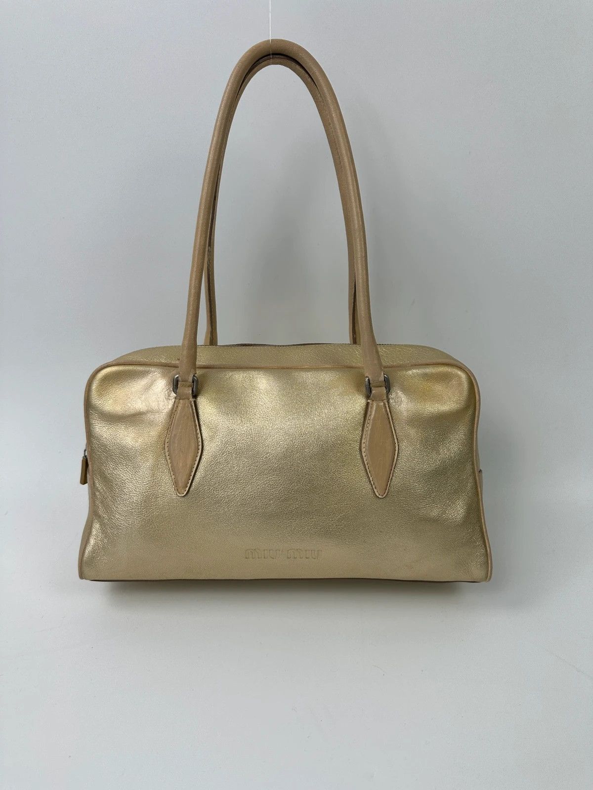 Miu Miu Miu Miu 90’s Gold Leather Shiny Boston Handbag ShoulderBag Size ONE SIZE - 1 Thumbnail