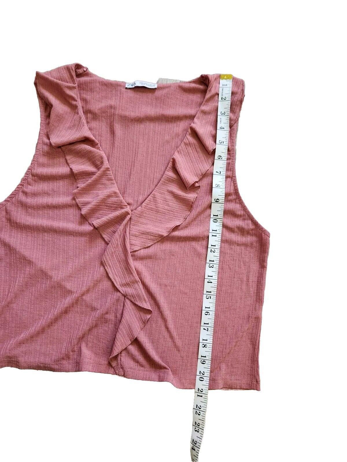 Zara Zara Crop Top Large Mauve Pink V Neck Stretchy 90s Y2k Size L / US 10 / IT 46 - 5 Thumbnail