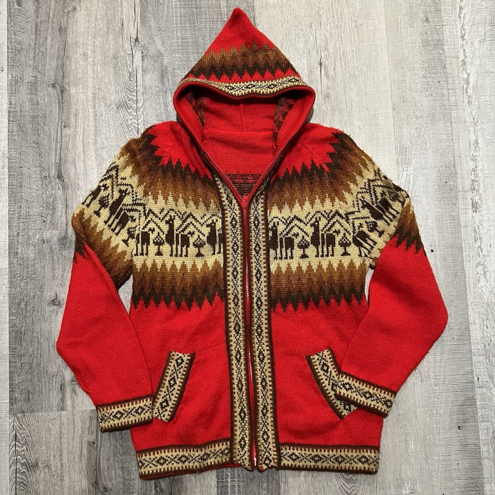 Vintage Vintage Alpaca Wool Peruvian Knit Fuzzy Hooded Sweater Sz M Size M / US 6-8 / IT 42-44 - 1 Thumbnail