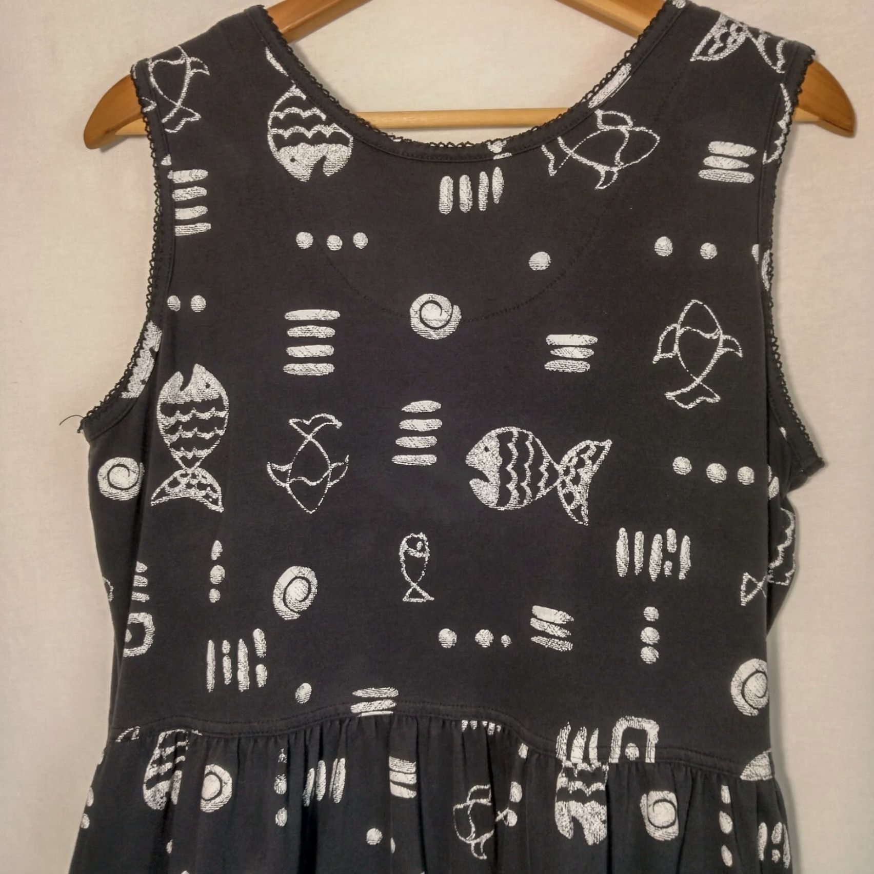 Basic Editions Vintage Basic Editions Women’s Midi Dress Black Sleeveless Boho Fish Pattern Casual Summer Fall Spring Vacation Size L / US 10 / IT 46 - 5 Thumbnail