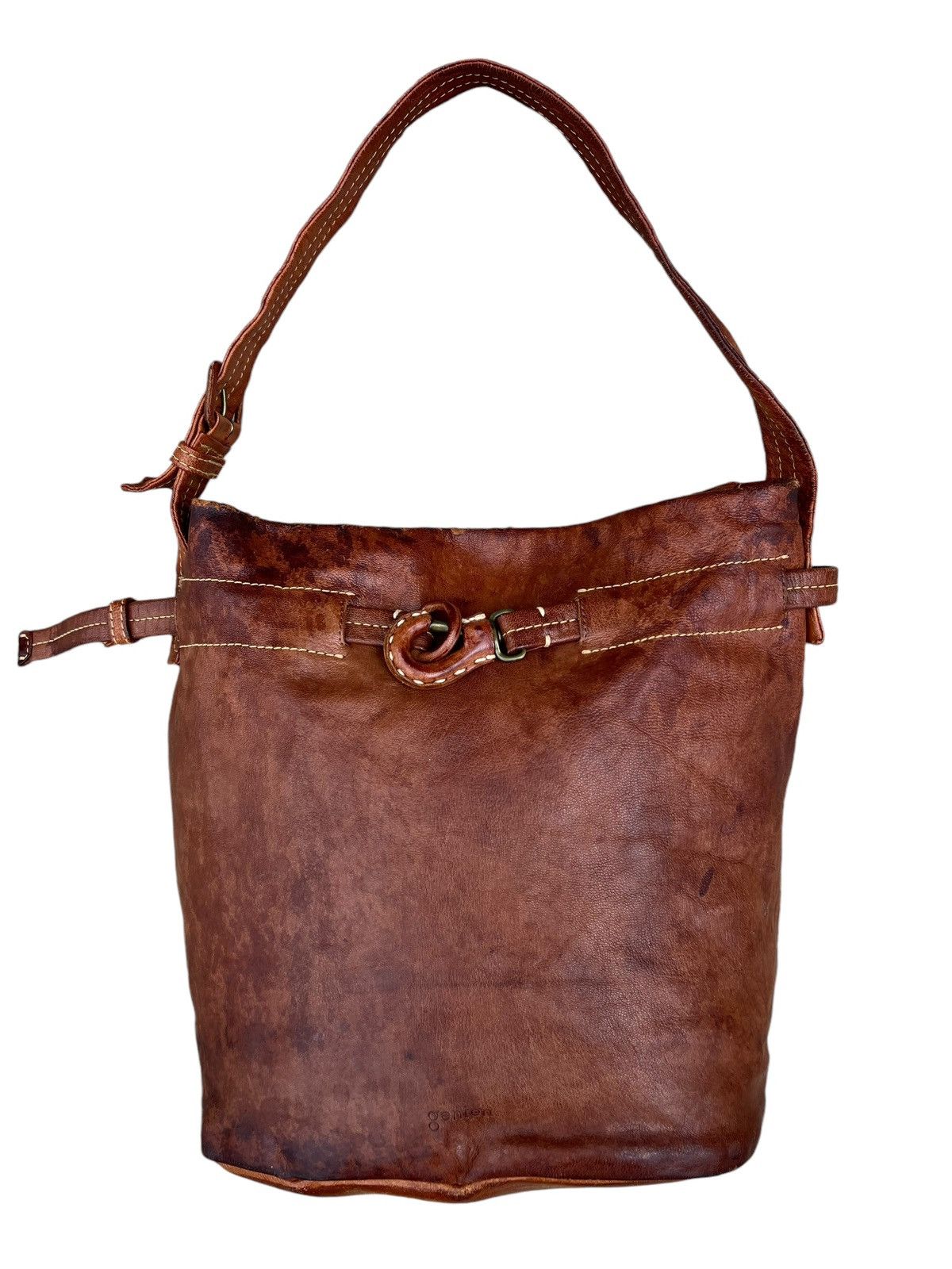 Leather Trashed Genten Japan Distress Patina Leather Bag Bucket Size ONE SIZE - 8 Thumbnail