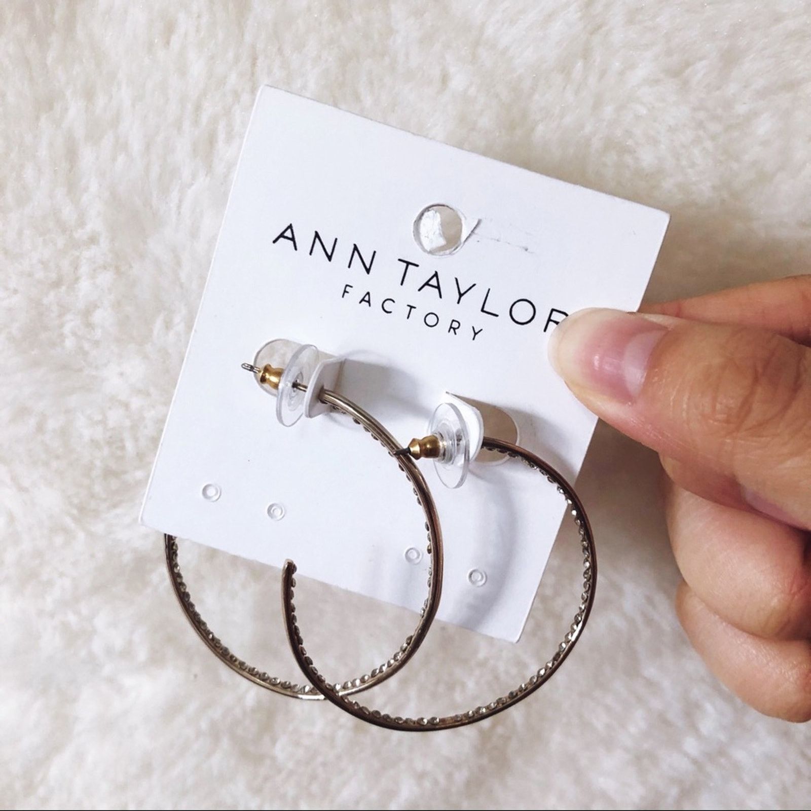 Ann Taylor Ann Taylor Gold Large Pave Hoop Earrings Size ONE SIZE - 6 Thumbnail