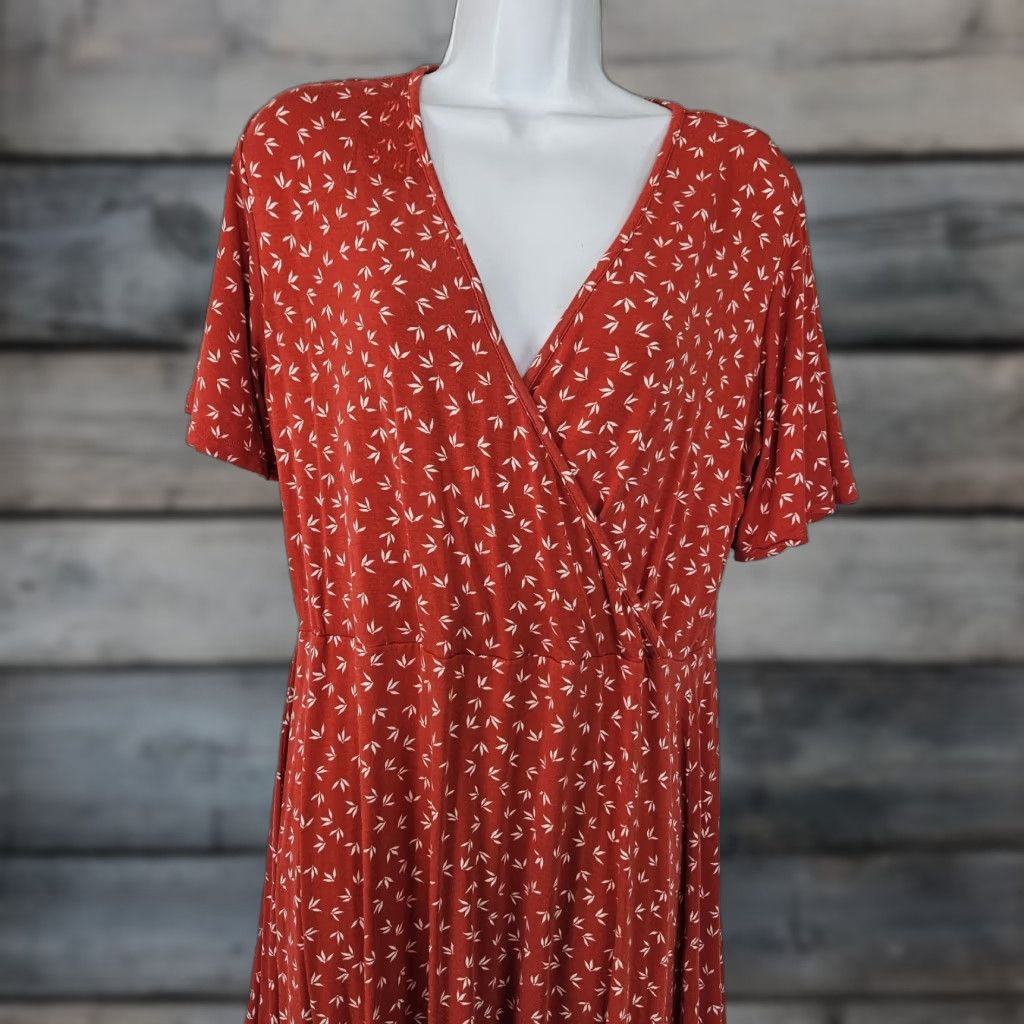 Vintage VINTAGE 41 Hawthorn Womens Faux Wrap Dress XL Red White Short Sleeve V-Neck Rayon Dress Womens XL Red White Faux Wrap Knee Length Size 40" / US 18 - 1 Thumbnail