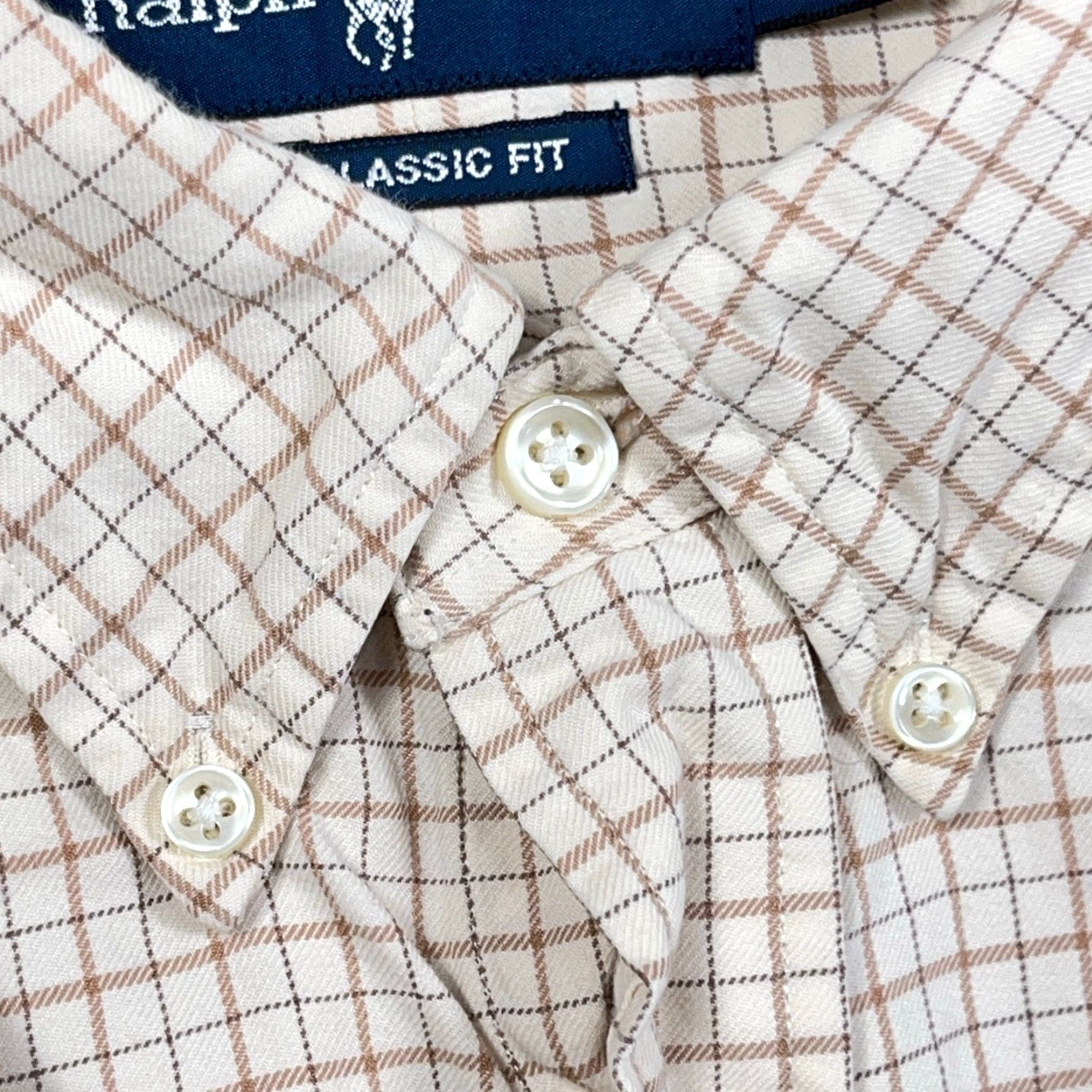 Ralph Lauren Ralph Lauren Shirt Men Big & Tall 2XB Tan Beige Plaid Button-Up Classic Fit Dress Tattersall Size 48R - 4 Thumbnail