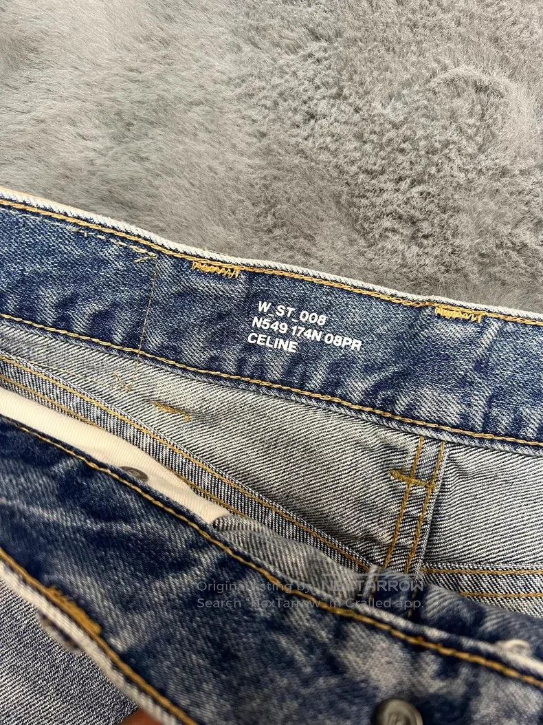 Celine CELINE Single Knee Slash Destroyed Light Blue Washed Strai Size US 27 - 3 Thumbnail