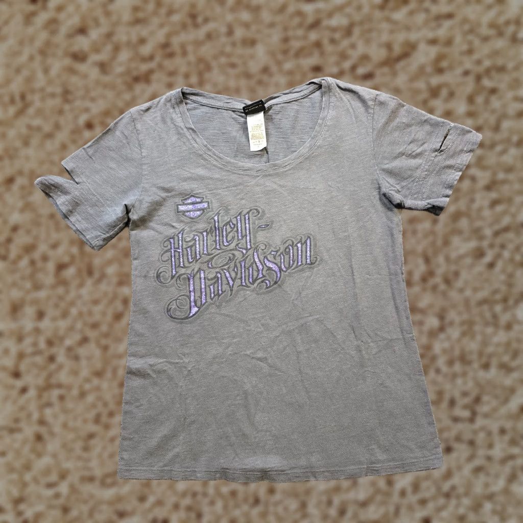 Harley Davidson Harley-Davidson Top Womens Small Gray Purple Logo Classic Fitted Basic Casual Shirt T-Shirt USA Biker Motorcycle Womens Size S / US 4 / IT 40 - 1 Thumbnail