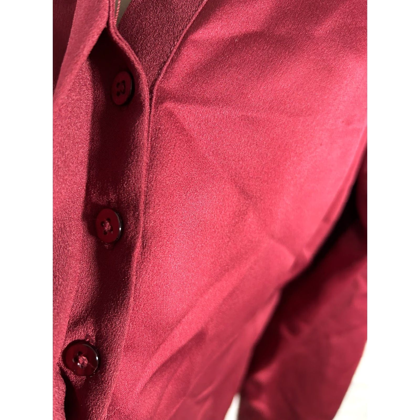 Vintage Elizabeth & Clarke Red 100% Unstainable Vegan Silk Long Sleeve Button Up 6 Size M / US 6-8 / IT 42-44 - 6 Thumbnail