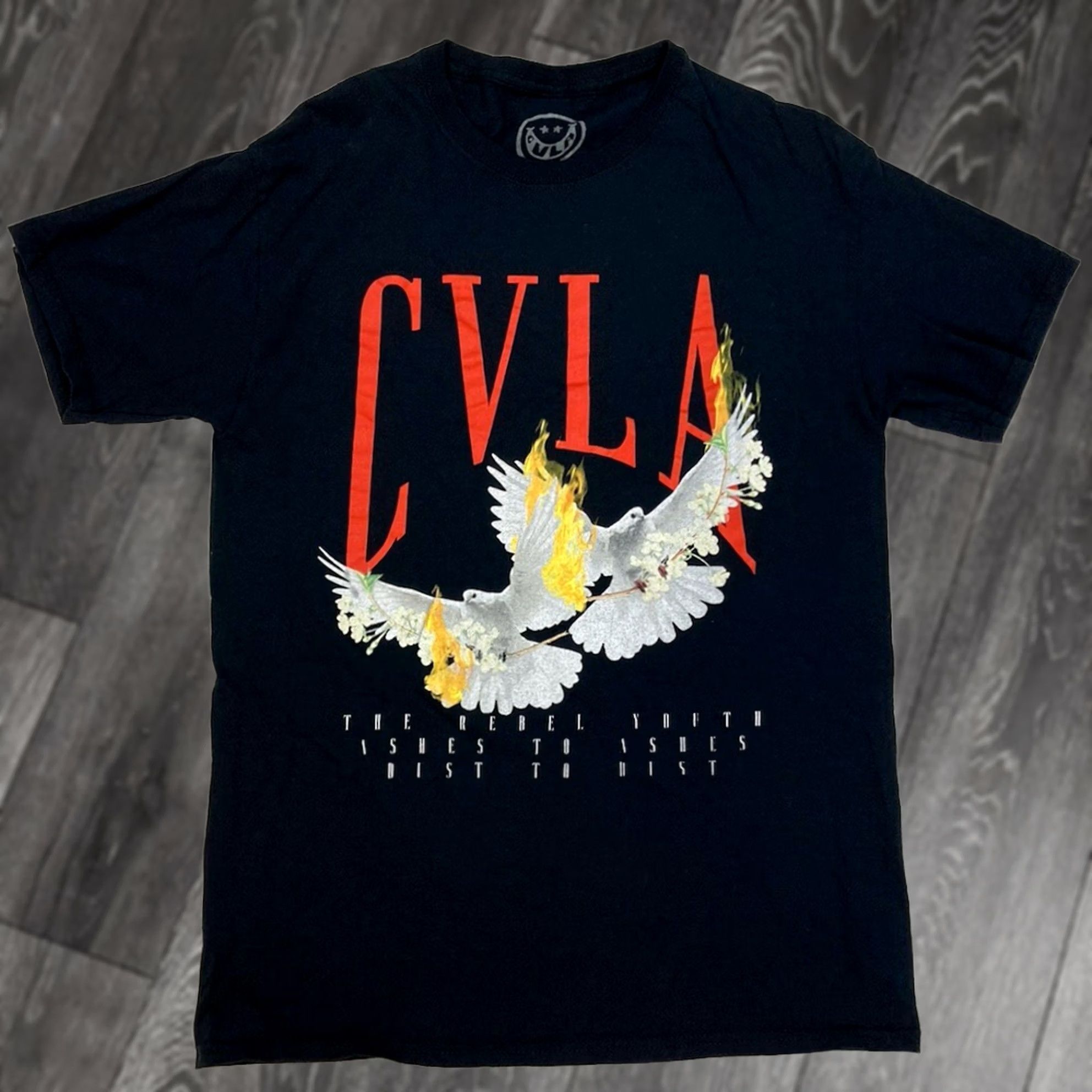 Vintage CVLA Birds Flame Graphic T-shirt Men Slim Fit Medium Black Short Sleeve Size US M / EU 48-50 / 2 - 1 Thumbnail