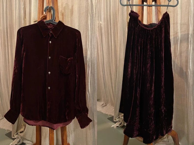 Comme des Garcons Comme des Garcons Dark red velvet shirt overskirt suit Size M / US 6-8 / IT 42-44 - 1 Thumbnail