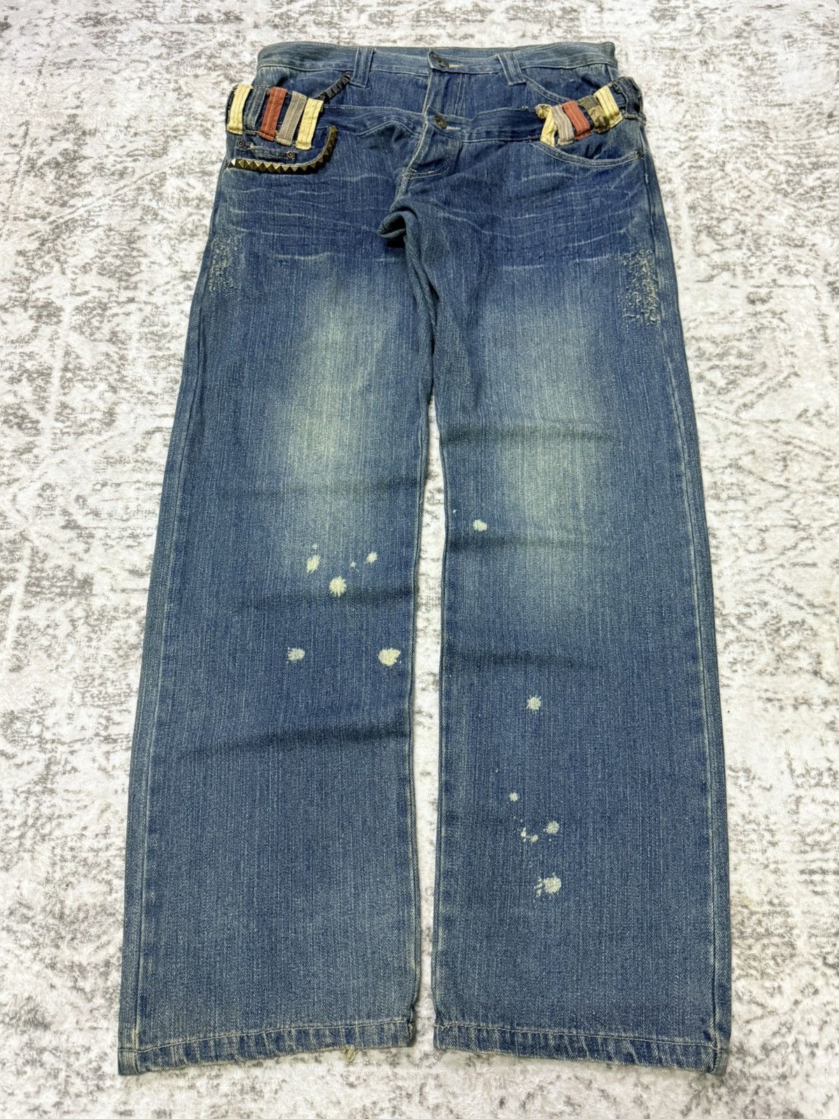 Hysteric Glamour Gumu International Japan Studded Pocket Double Waist Jeans Size US 33 - 1 Thumbnail