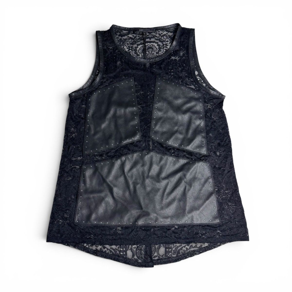 Bcbgmaxazria BCBG Max Azria Black Studded Leather Panel Lace Tank Top Size XS / US 0-2 / IT 36-38 - 8 Thumbnail