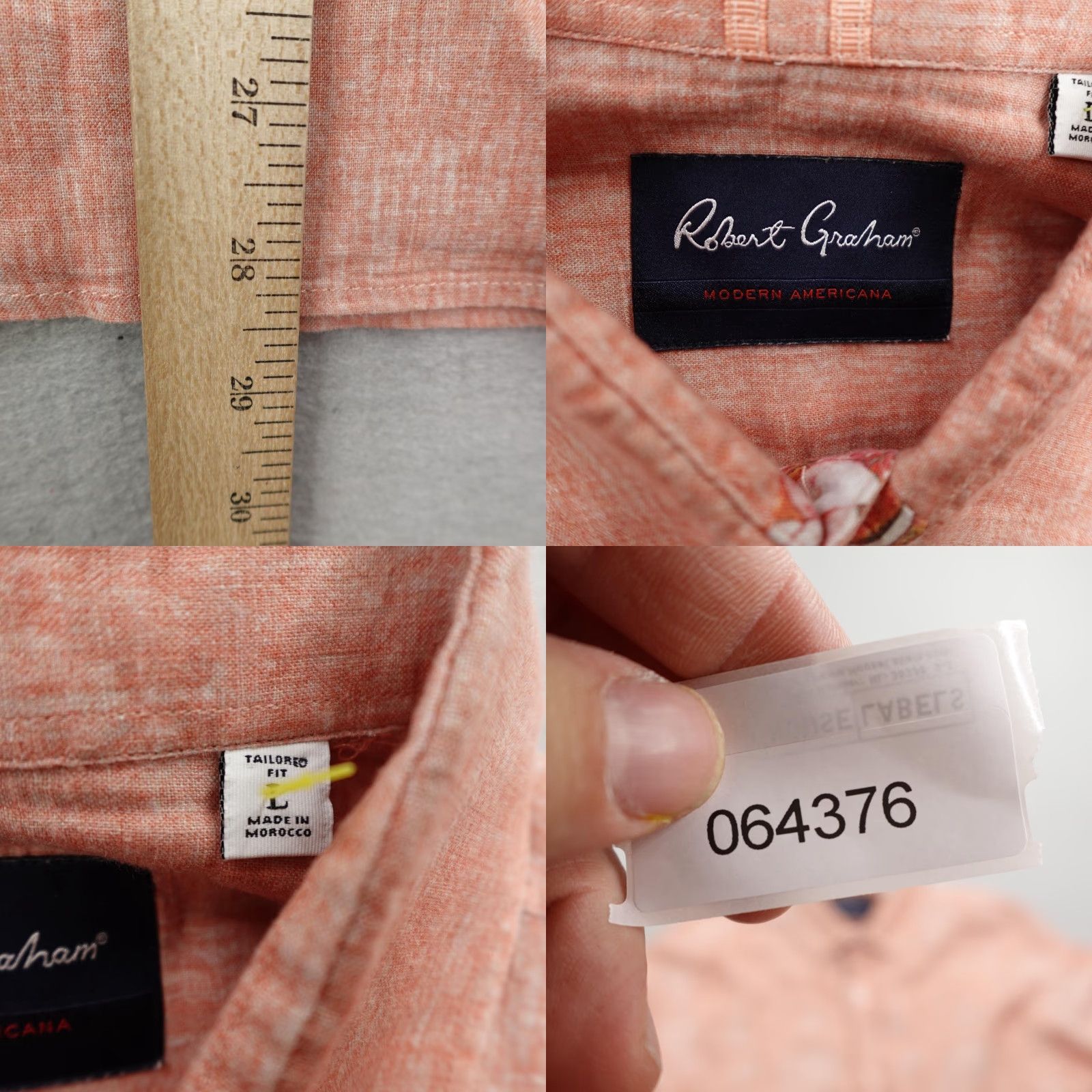 Robert Graham Robert Graham Shirt Mens Large Salmon Pink Linen Blend Tailored Fit Button Up Size US L / EU 52-54 / 3 - 8 Thumbnail