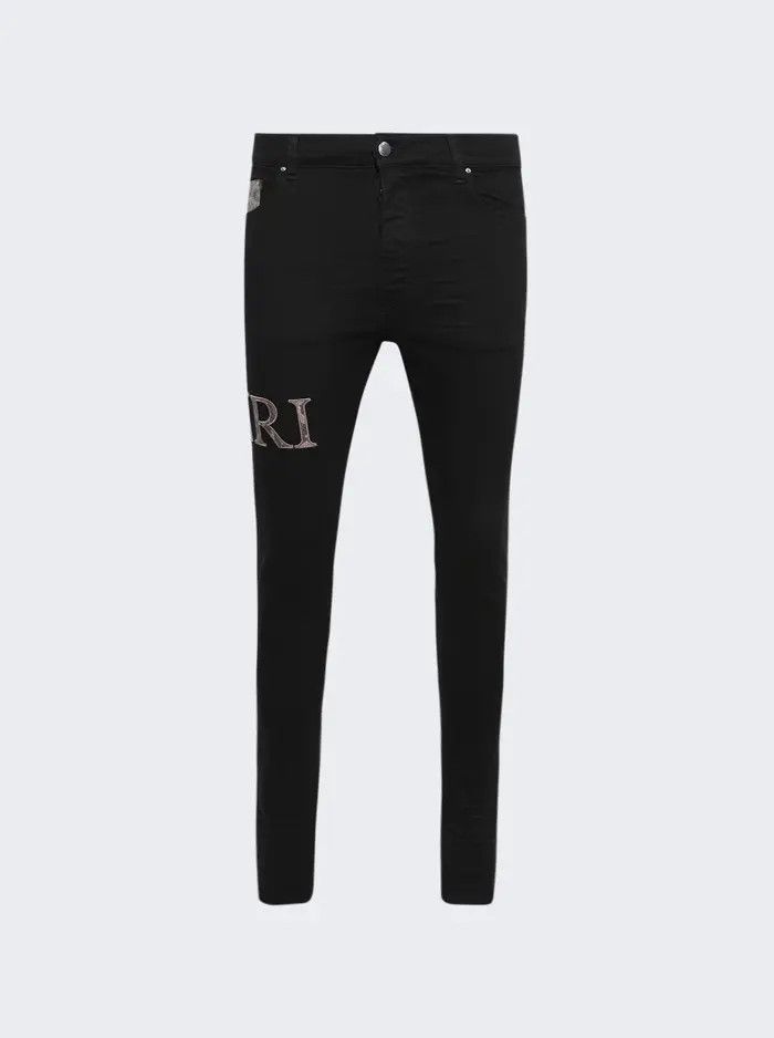 Amiri o1orln0326 Snake Logo Jeans in Black Size US 33 - 1 Thumbnail