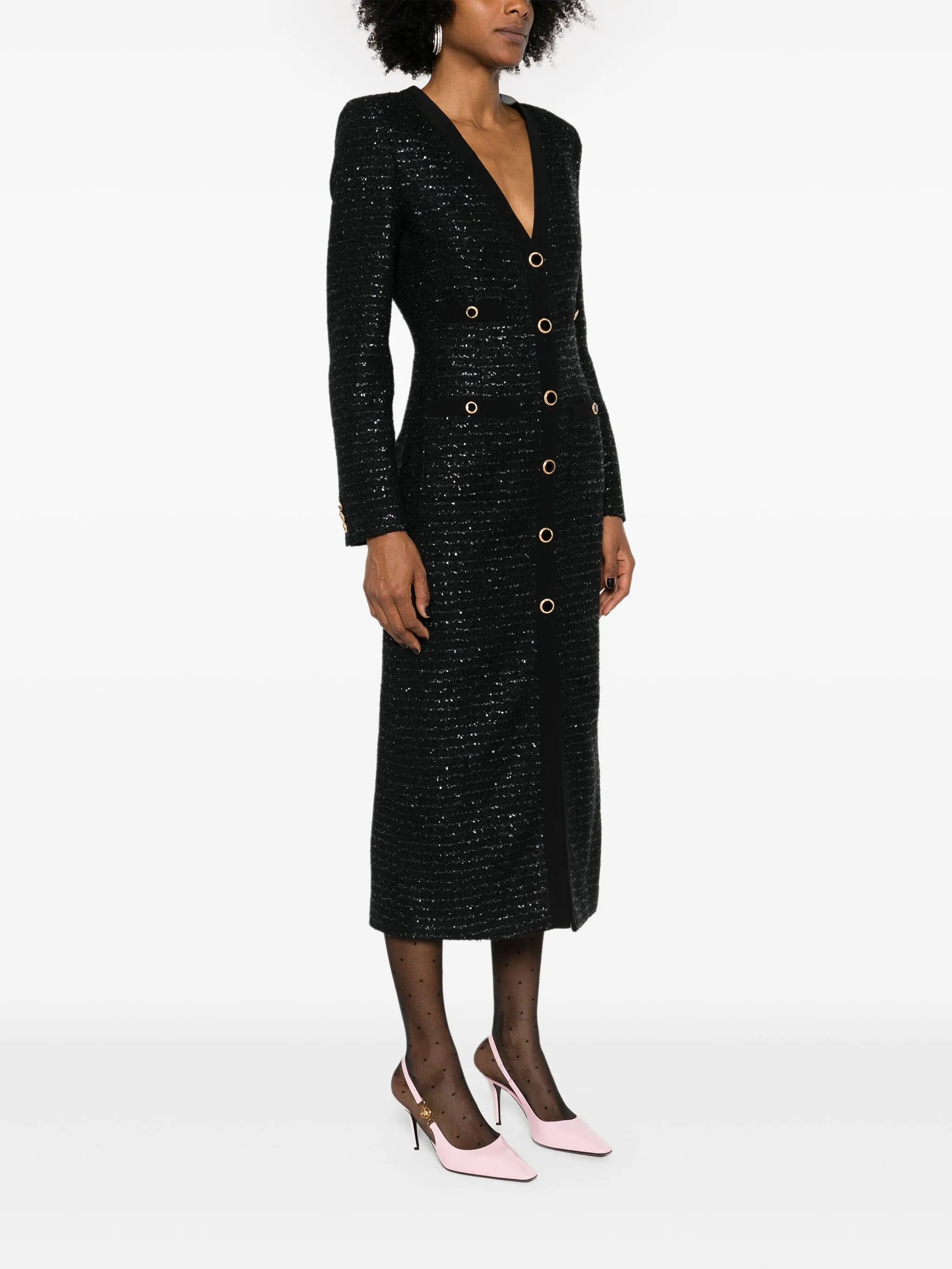 Alessandra Rich o1s22i1n0225 Midi Tweed Dress in Black Size M / US 6-8 / IT 42-44 - 3 Thumbnail