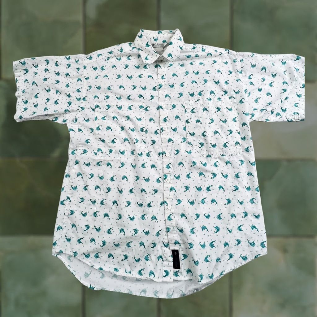 Vintage Columbia Shirt Mens L White Fish Print Short Sleeve Button Up Outdoor Fishing Size US L / EU 52-54 / 3 - 1 Thumbnail
