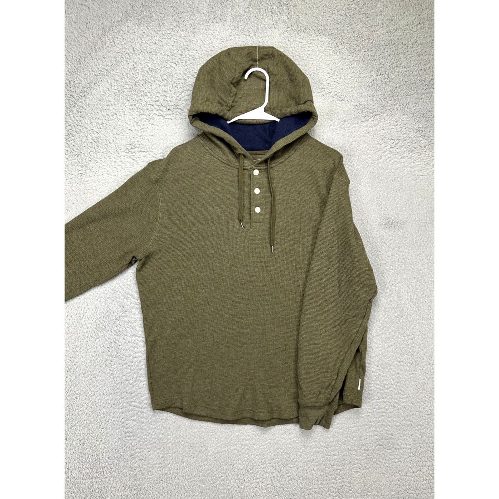 Vintage VINTAGE American Eagle Hoodie Shirt Mens Medium Green Thermal Henley Drawstring Public? Size US M / EU 48-50 / 2 - 3 Thumbnail