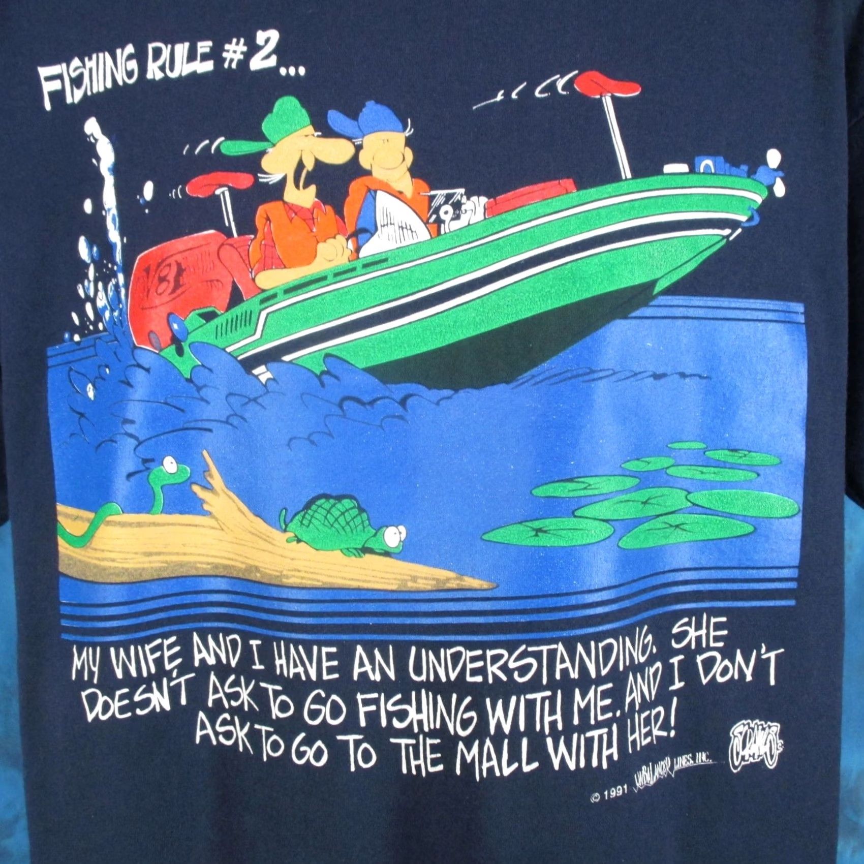 Vintage VINTAGE 90s FISHING WIFE JOKE T-Shirt XL UNBALANCED LINES CARTOON 80s Size US XL / EU 56 / 4 - 3 Thumbnail