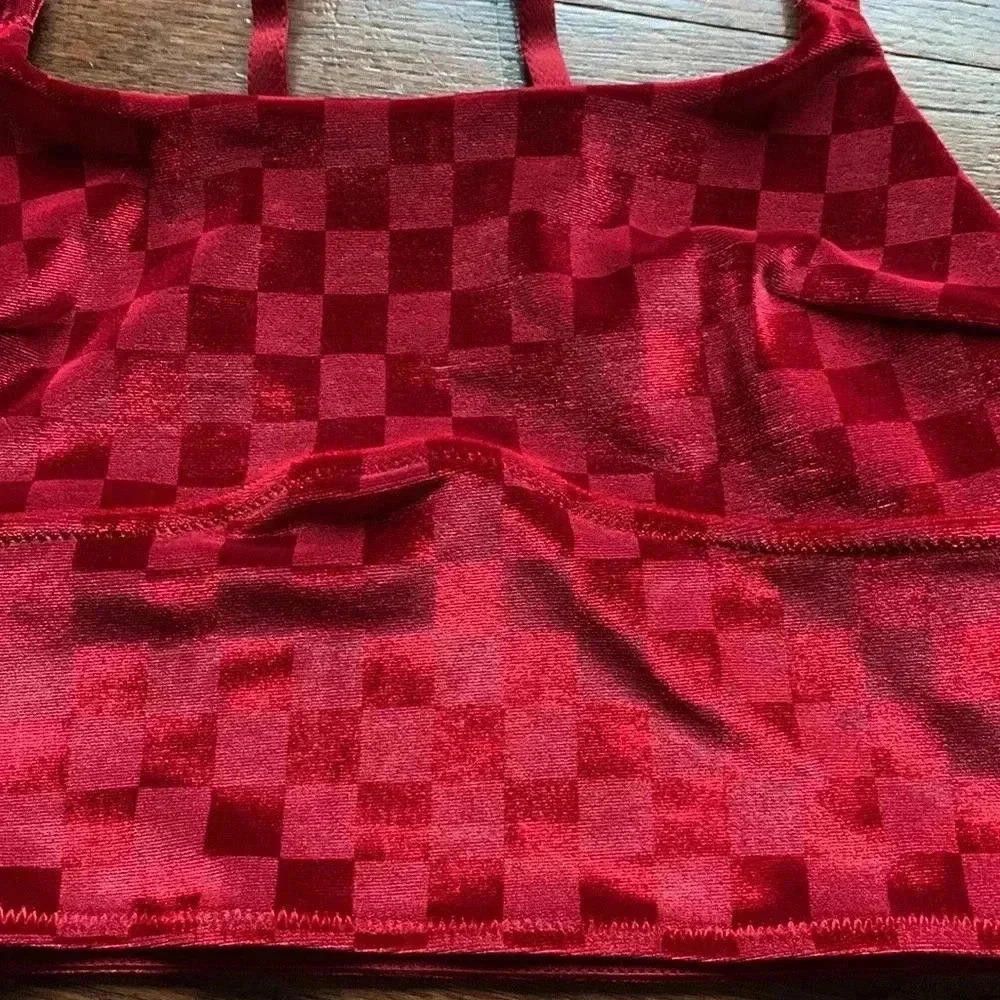 Designer Stylish Red Checker Pattern Cropped Top Size XS / US 0-2 / IT 36-38 - 3 Thumbnail