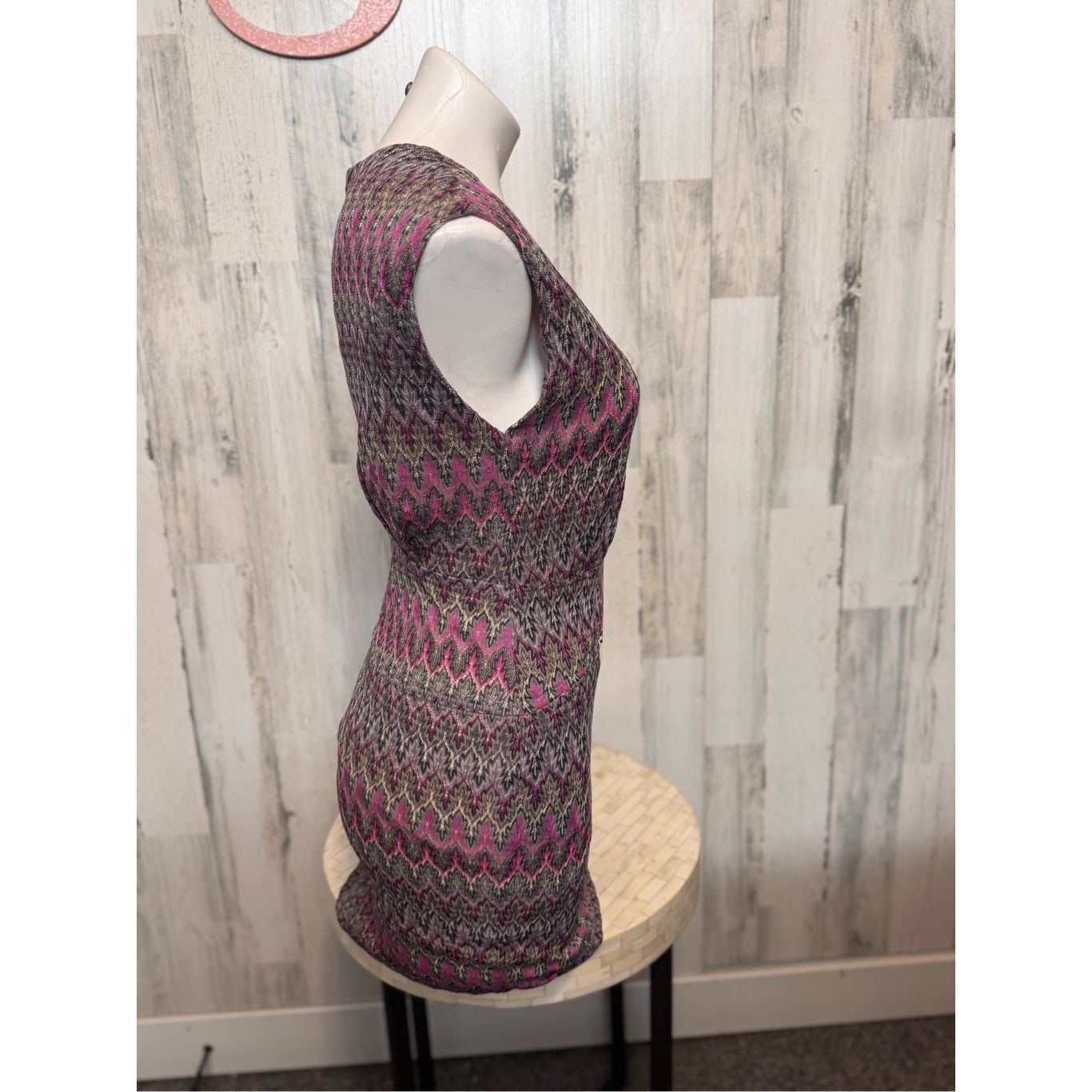 Other Ark & Co. Metallic Chevron Knit Bodycon Dress Small Pink Bla Size S / US 4 / IT 40 - 7 Thumbnail