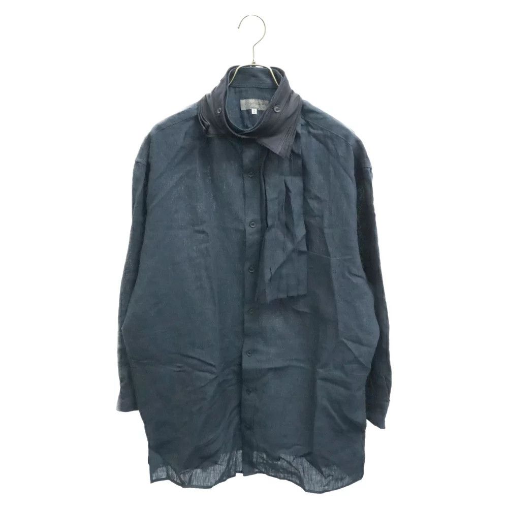 image of Yohji Yamamoto Pour Homme 23Ss Linen Long Sleeve Shirt in Navy, Men's (Size Medium)