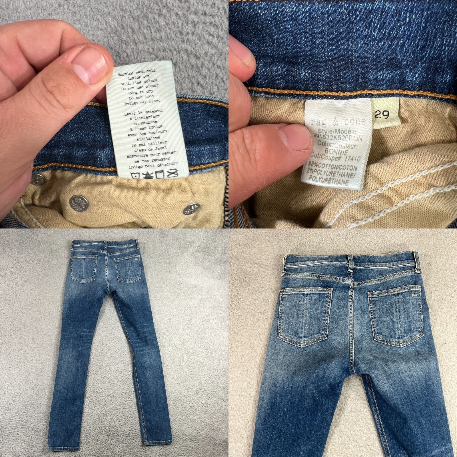 Rag & Bone RAG & BONE Womens 29 High Rise Skinny Stretch Jeans Medium Wash Blue Denim Size 29" - 8 Thumbnail
