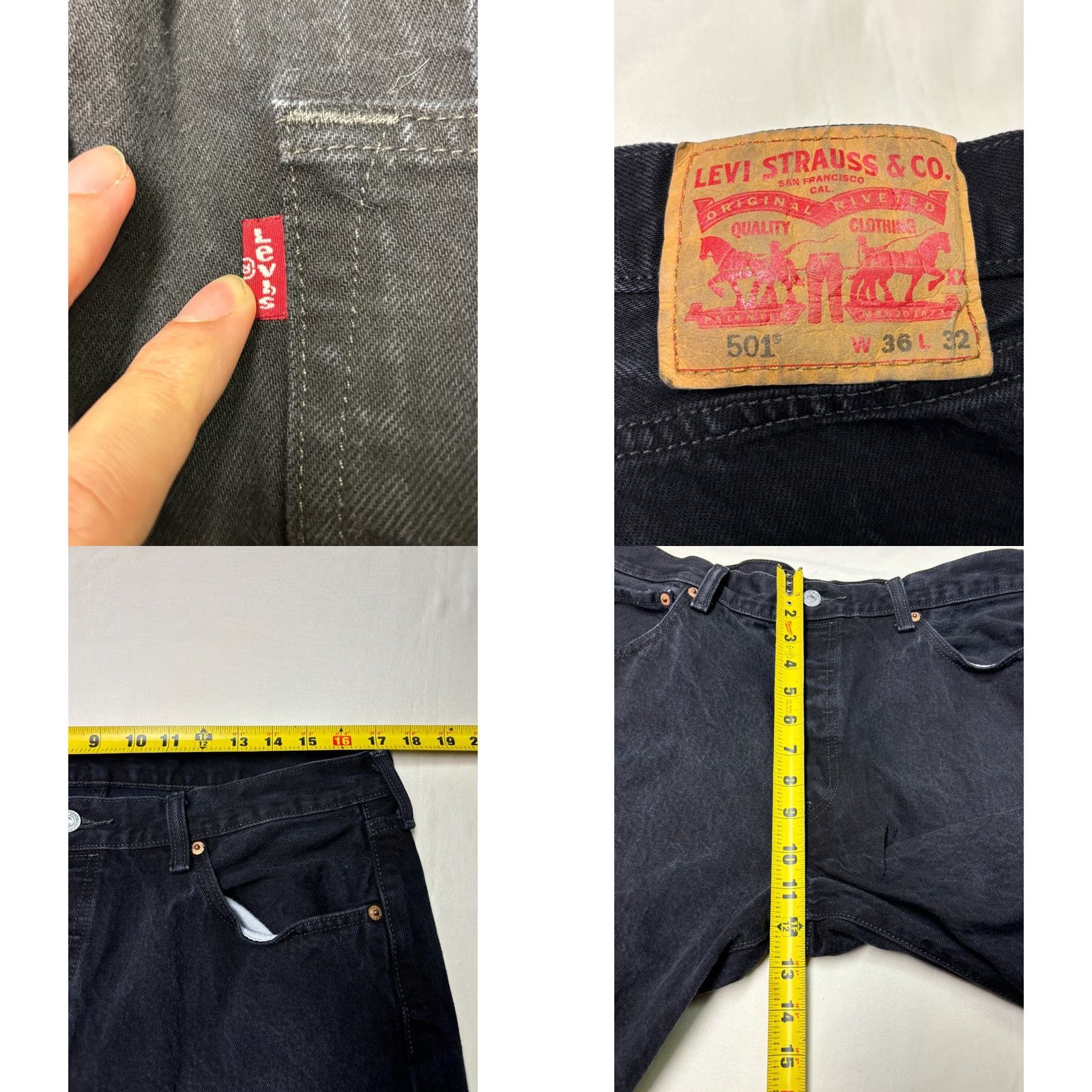 CO Levi Strauss & Co 501 Black Wash Denim Jeans Mens W36 L32 Button Fly Straight Classic Fit 90s Streetwear Denim Pants Size US 36 / EU 52 - 8 Thumbnail