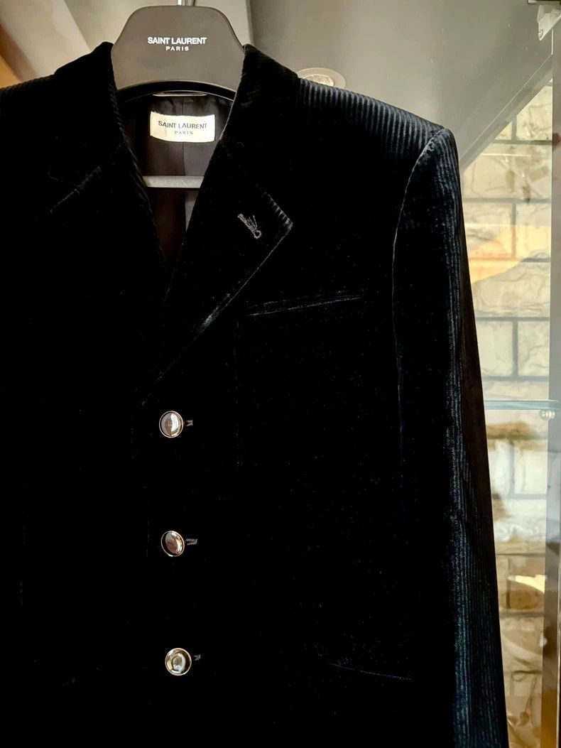 Saint Laurent Paris Saint Laurent Paris 20fw runway black velvet striped three Size 48R - 2 Thumbnail