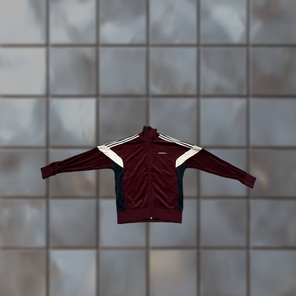 Adidas Retro Adidas Velour Tack Top Jacket Mens Medium Burgandy Size US M / EU 48-50 / 2 - 1 Thumbnail