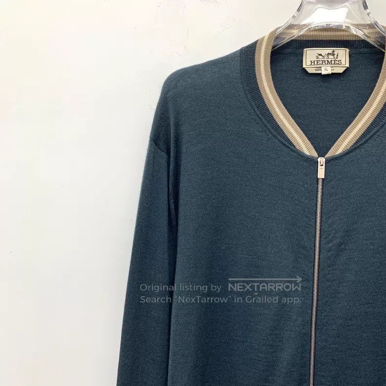 Hermes Hermes Dark green goat's wool stand collar zipper long-sle Size US XL / EU 56 / 4 - 3 Thumbnail