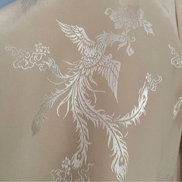 Handmade Vintage Beige Silky Brocade Open Kimono Robe Jacket - Small Size S / US 4 / IT 40 - 6 Thumbnail