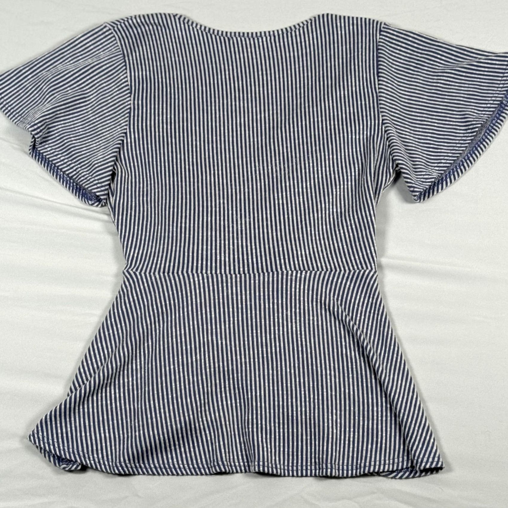 Vintage Caution To The Wind Blouse Womens Size S Blue Striped Peplum V Neck Flutter Sleeve Short Sleeve Womens Size S / US 4 / IT 40 - 4 Thumbnail
