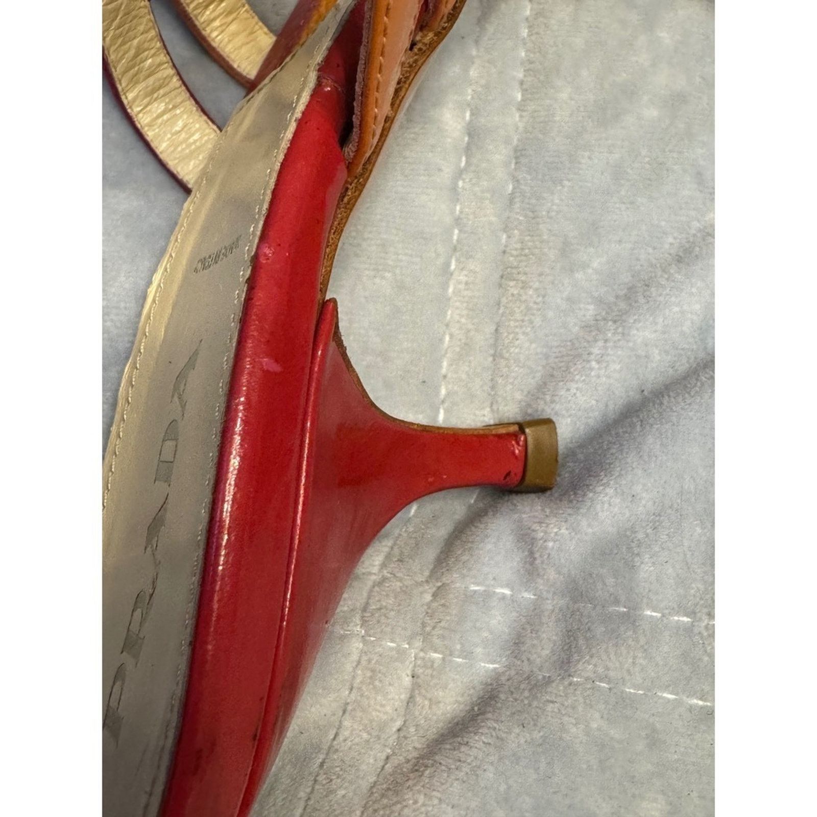 Prada Prada Orange Fabric Leather Thong Heeled Sandals Kitten Heel Size US 9 / IT 39 - 7 Thumbnail