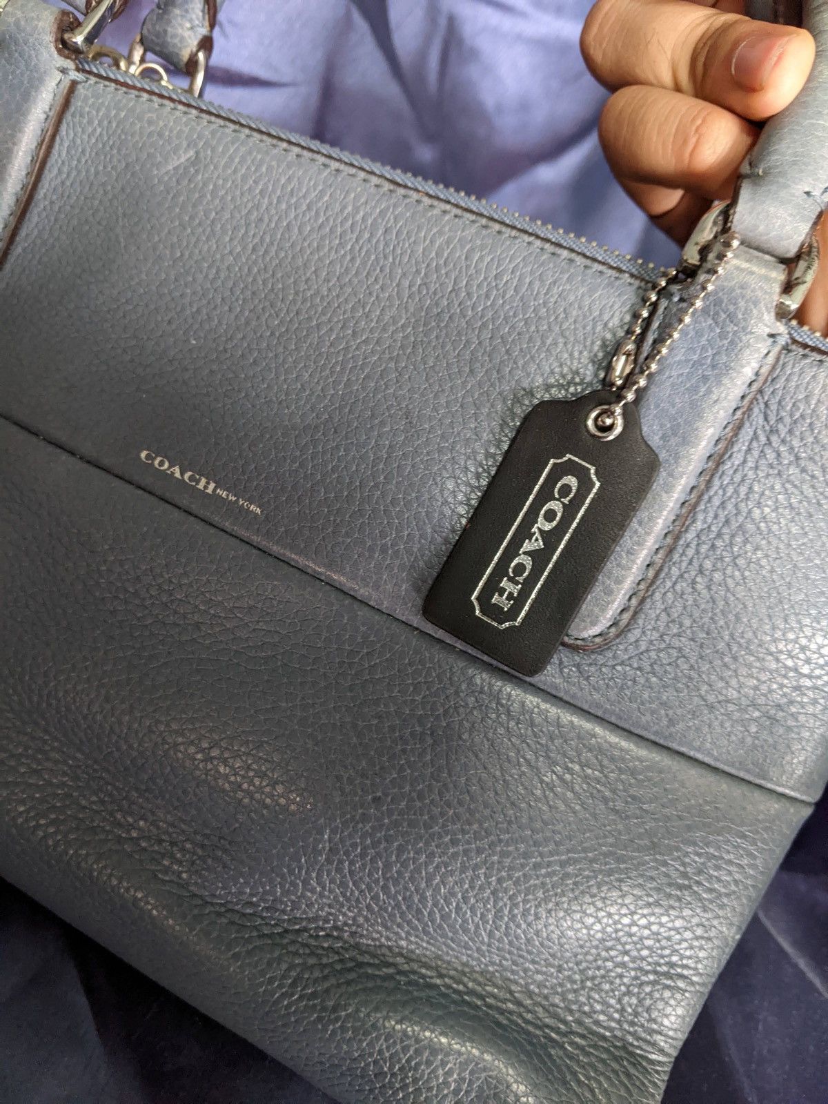 Coach COACH Pebbled Borough Bag Silver Washed Chambray A28163 Size ONE SIZE - 2 Thumbnail