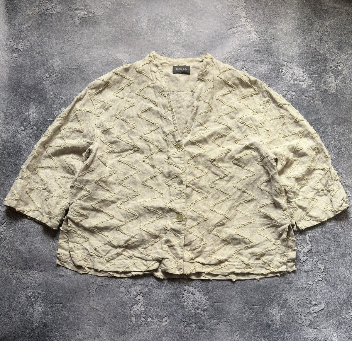 OSKA Vintage Oska Avant Garde Beige Linen Cardigan Button Up Size XS / US 0-2 / IT 36-38 - 1 Thumbnail