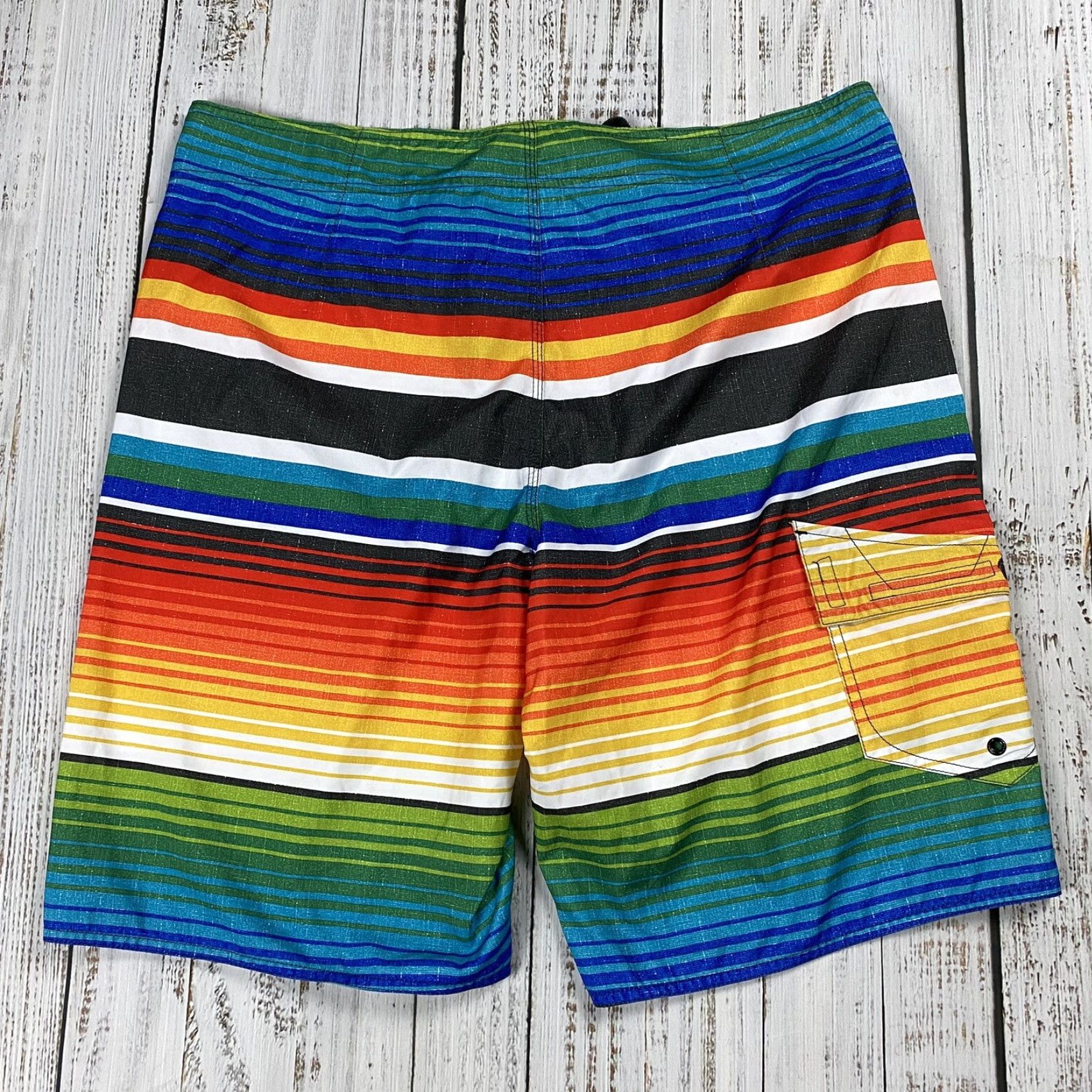 Hang Ten HANG TEN Men's Swim Shorts Trunks Size 38 Multicolor Striped Surfing Colorful Pride Size US 38 / EU 54 - 4 Thumbnail