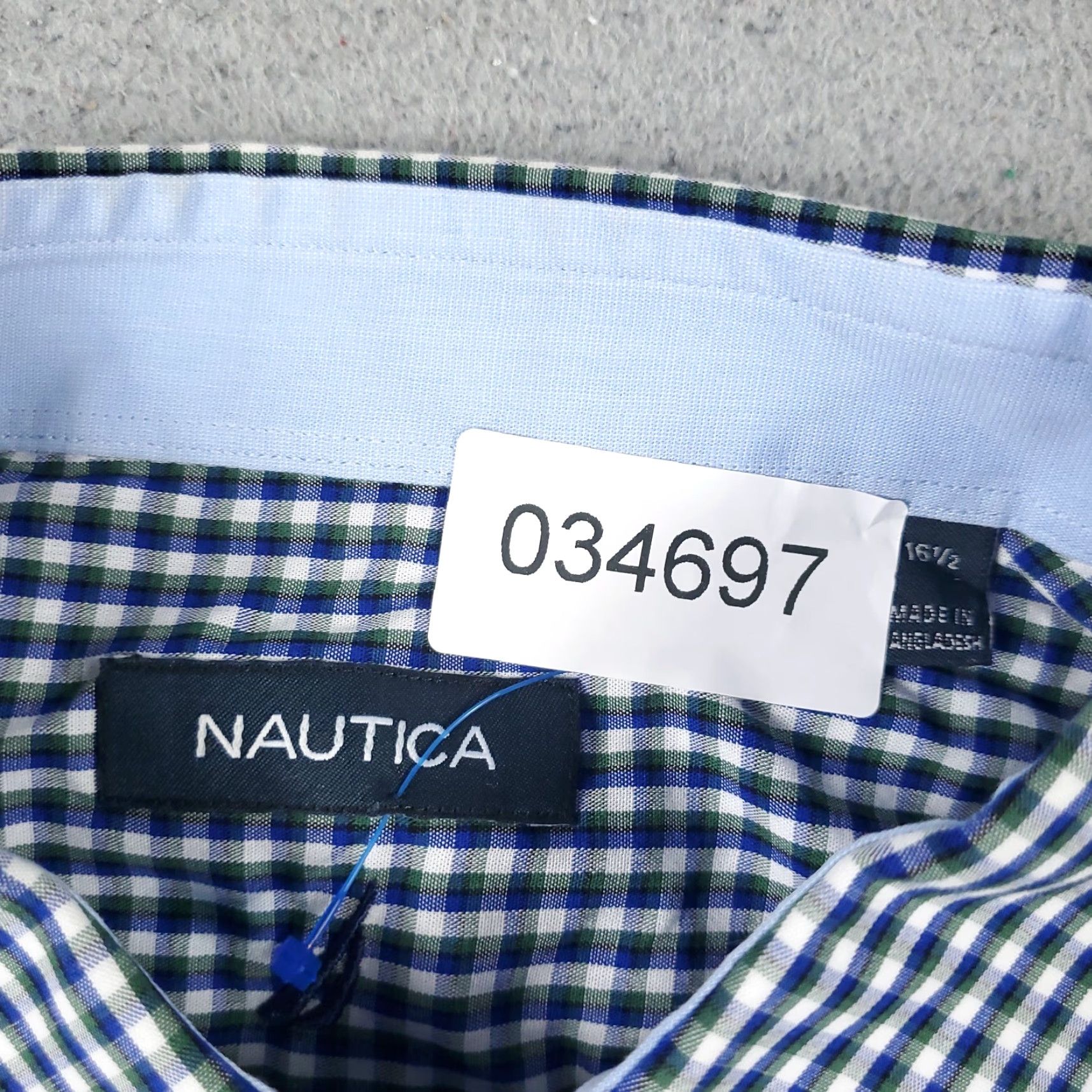 Nautica Nautica Dress Shirt Men Size 16.5 Blue Check Long Sleeve Button Up Collared 100% Cotton Regular Mens Size 42R - 6 Thumbnail