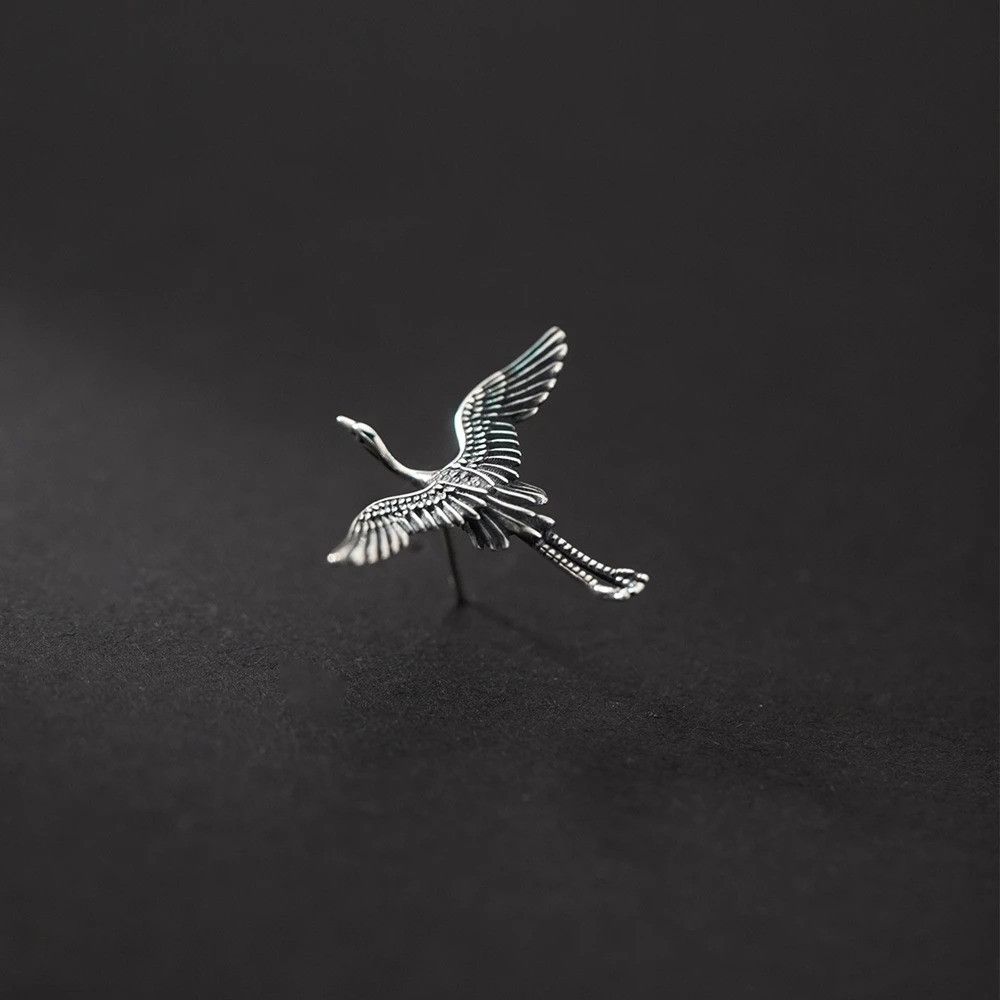 Jewelry Flying Cranes Stud Earrings 925 Sterling Ear Charm Gift Size ONE SIZE - 5 Thumbnail