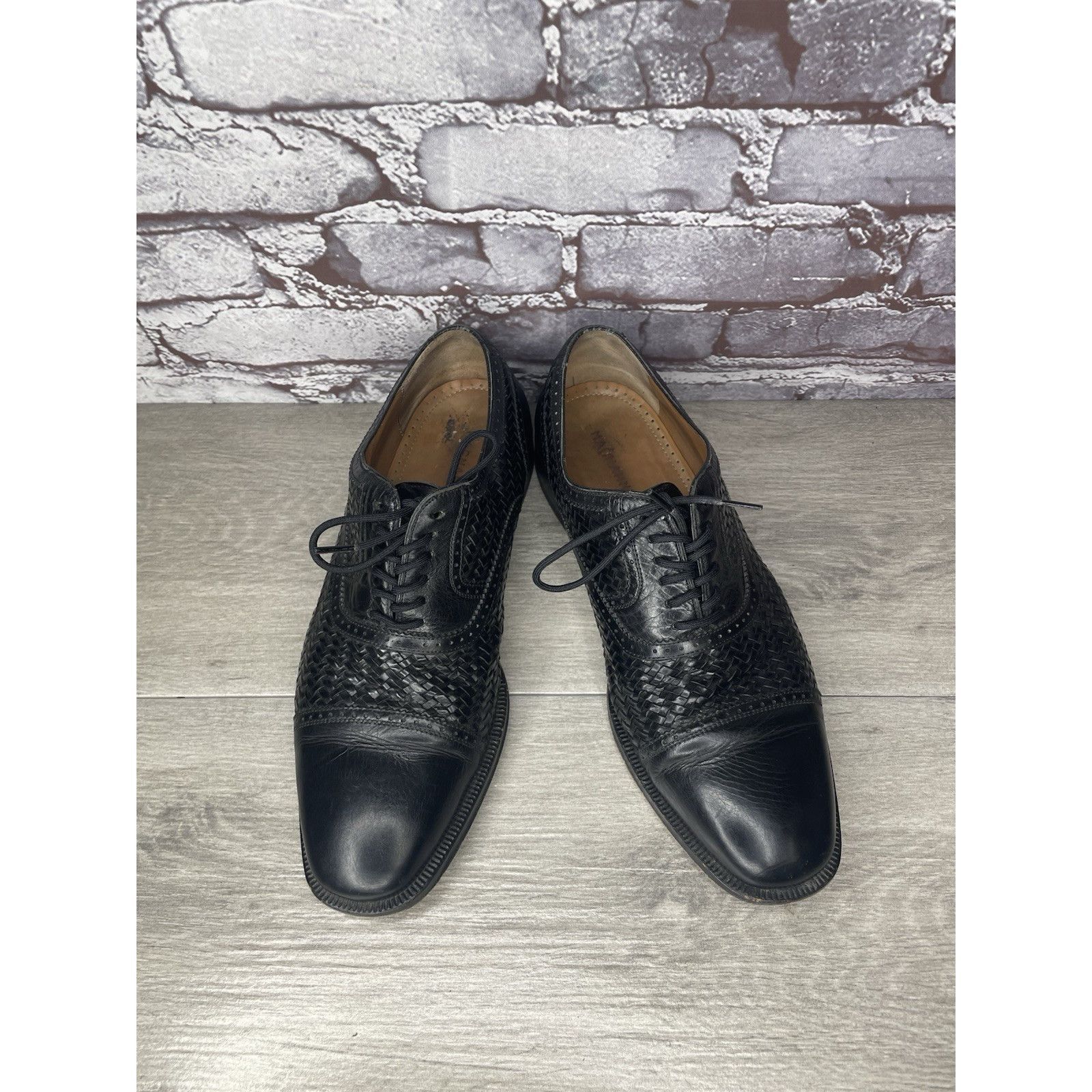 Magnanni Magnanni Black Leather Basketweaves Woven Lace Dress Shoes M Size US 8.5 / EU 41-42 - 2 Thumbnail