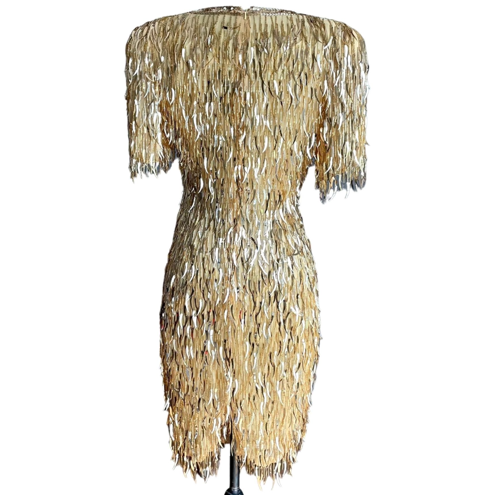 Oleg Cassini VINTAGE Oleg Cassini Dagger Sequin Dress Sheath 90s 80s Party Gold Silk Size 4 Womens Size 27" / US 4 / IT 40 - 5 Thumbnail